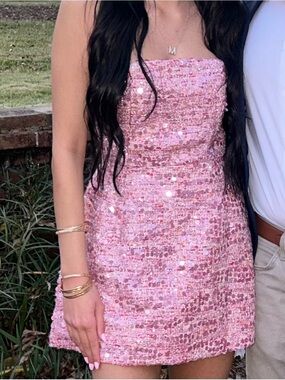 Hello Molly Strapless Pink Sequin Mini Dress